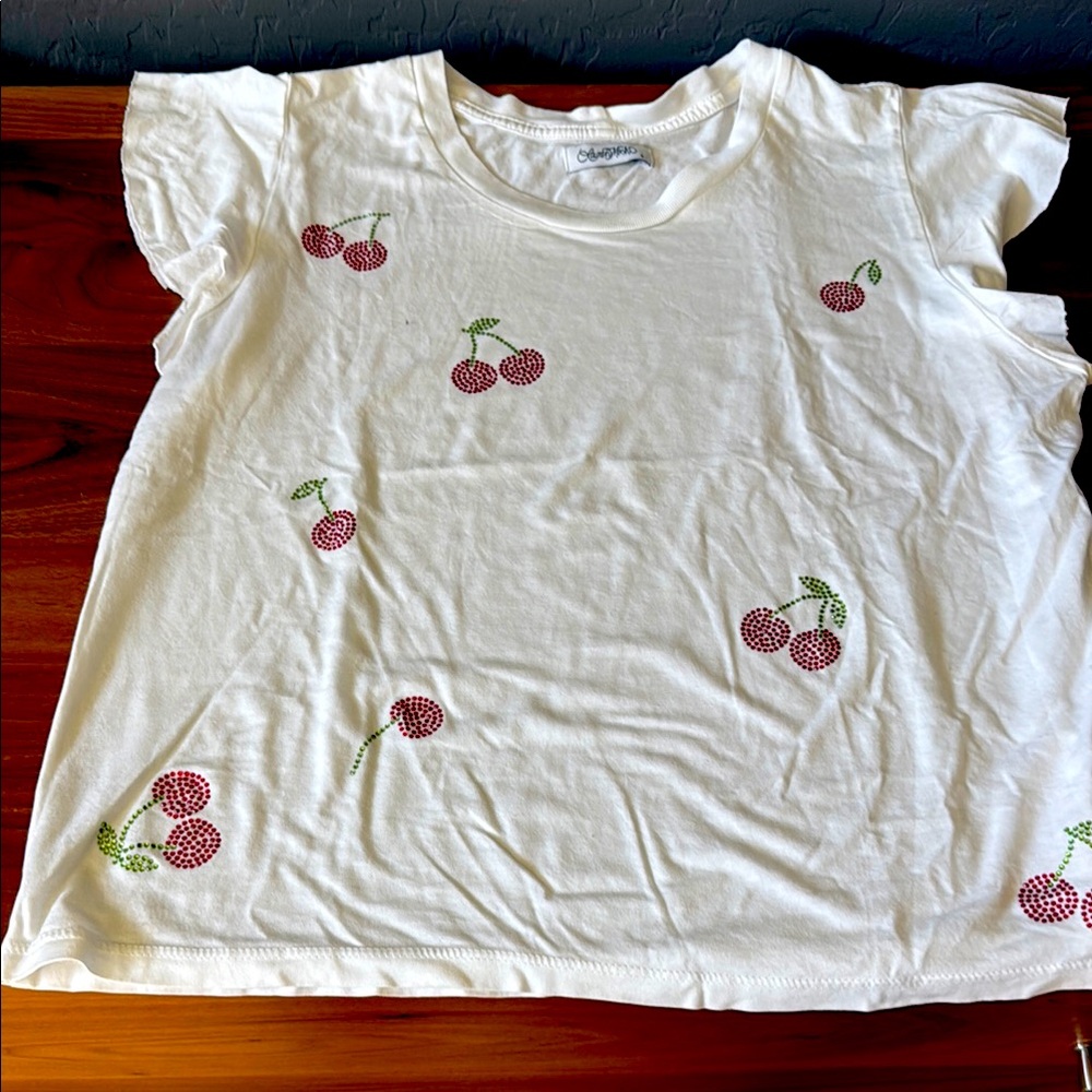 Lauren Moshi Cherry Print ruffle trim shirt